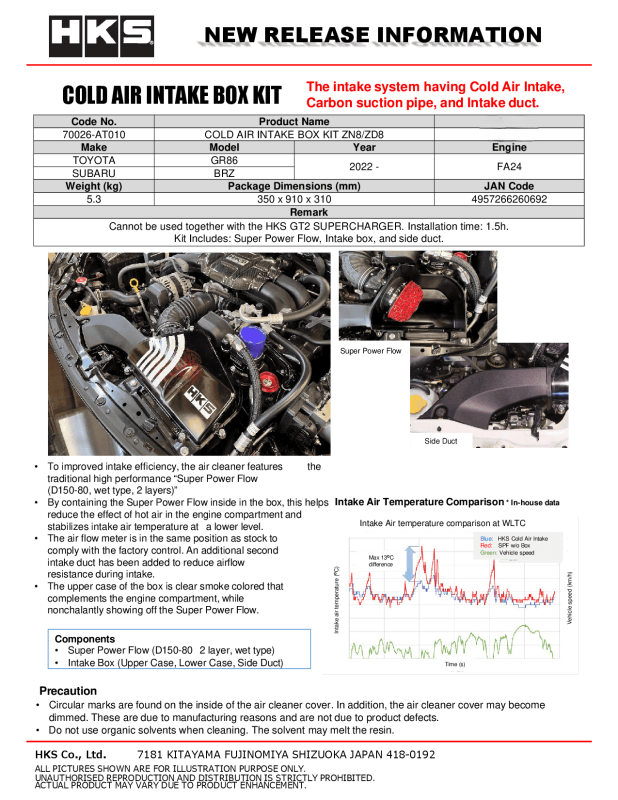 HKS 70026-AT010 - HKS70026-AT010 - HKS Cold Air Intake Box Kit ZN8/ZD8 - Shipped in Europe - Tuningsupply.com