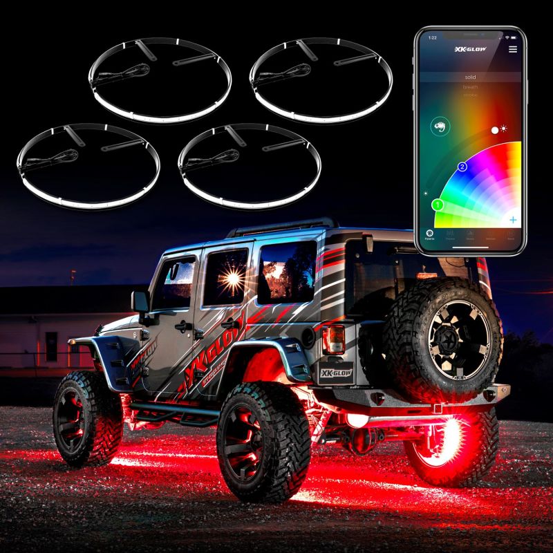 XKGLOW XK-WHEEL-KIT-AD - XKGXK-WHEEL-KIT-AD - XK Glow Adjustable Wheel Ring Light Kit XKchrome App controlled w/ Turn Signal Function 4pc 15-18In - Shipped in Europe - Tuningsupply.com