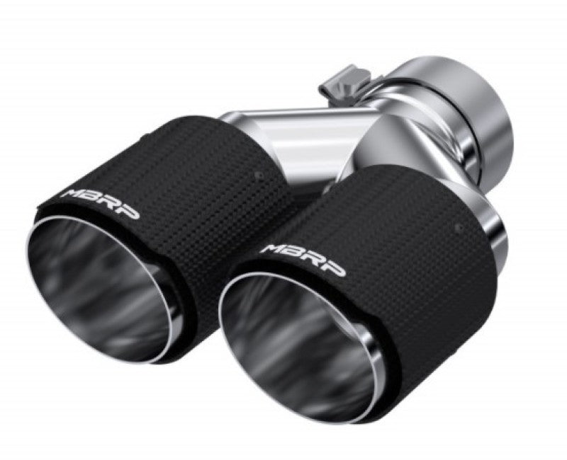 MBRP PT5182CF - MBRPT5182CF - MBRP 3in ID / Dual 4in OD Out Staggered L 9.87in / R 9.37in Dual Wall Carbon Fiber Univ Exhaust Tip - Shipped in Europe - Tuningsupply.com