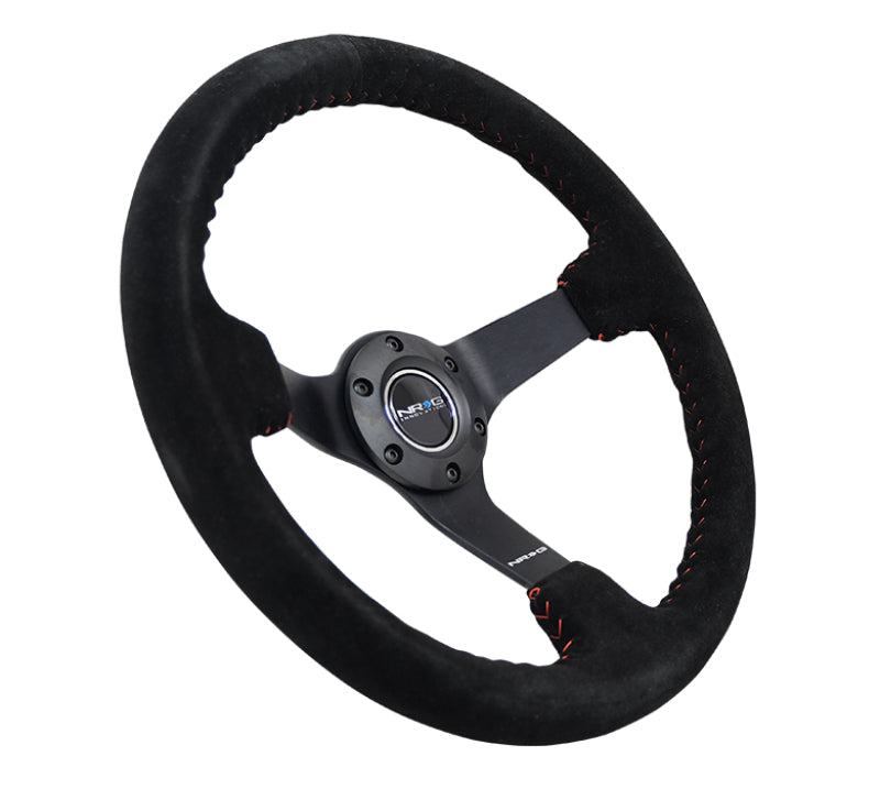 NRG RST-036MB-S-RD - NRGRST-036MB-S-RD - NRG Reinforced Steering Wheel (350mm / 3in. Deep) Blk Suede/Red BBall Stitch w/5mm Matte Blk Spokes - Shipped in Europe - Tuningsupply.com