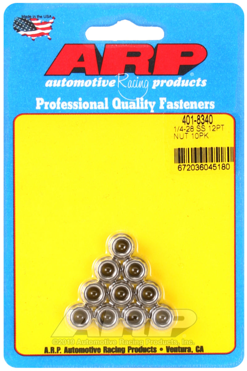 ARP 401-8340 - ARP401-8340 - ARP 1/4-20in SS 12pt Nut Kit (10/pkg) - Shipped in Europe - Tuningsupply.com