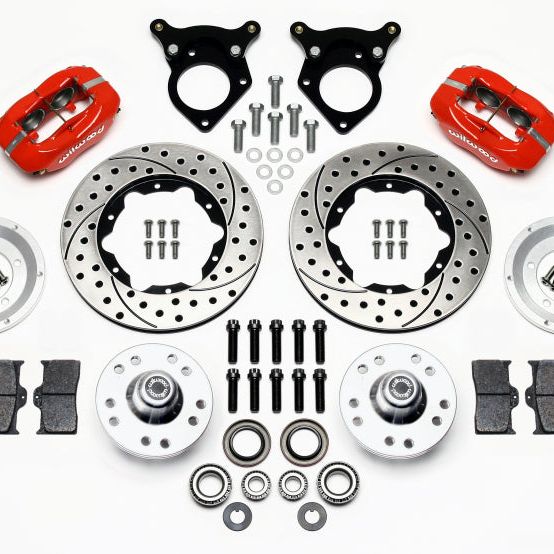 Wilwood 140-11018-DR - WIL140-11018-DR - Wilwood Forged Dynalite Front Kit 11.00in Drilled Red 87-93 Mustang 5 Lug - Shipped in Europe - Tuningsupply.com