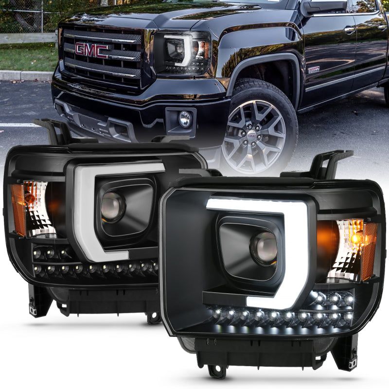 ANZO 111450 - ANZ111450 - ANZO 2014-2015 GMC Sierra 1500HD Projector Plank Style Headlight Black W/ DRL - Shipped in Europe - Tuningsupply.com