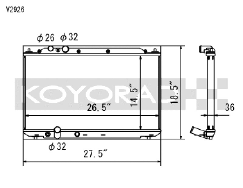 Koyo V2926 - KOYV2926 - Koyo 06-11 Honda Civic Si 2.0L Coupe/Sedan (MT) Radiator - Shipped in Europe - Tuningsupply.com