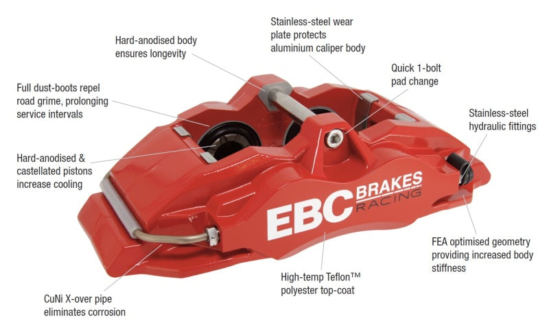 EBC BC4103RED-L - EBCBC4103RED-L - EBC Racing 05-11 Ford Focus ST (Mk2) Front Left Apollo-4 Red Caliper - Shipped in Europe - Tuningsupply.com