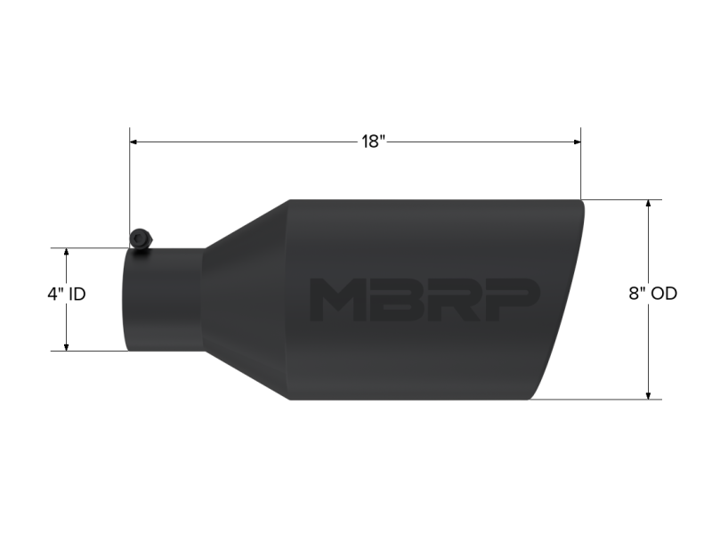 MBRP PT5128BLK - MBRPT5128BLK - MBRP Universal Tip 8in O.D. Rolled End 4in inlet 18in length Black - Shipped in Europe - Tuningsupply.com