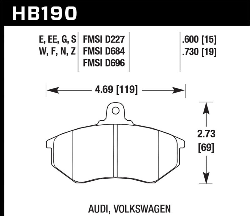 Hawk Performance KHB190E.600 - HAWKHB190E.600 - Hawk Audi 5000 S Turbo/4000CS Quattro/Coupe GT / Volkswagen Golf/Jetta/Passat Race Frt Brk 9012 - Shipped in Europe - Tuningsupply.com