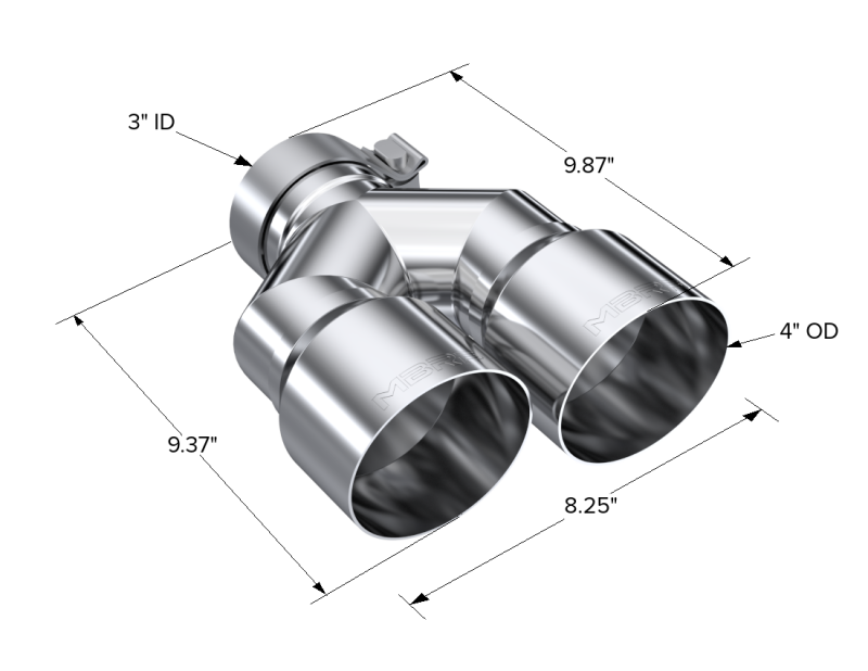MBRP PT5183 - MBRPT5183 - MBRP 3in ID / Dual 4in OD Out Staggered L 9.37in / R 9.87in Single Wall T304 SS Univ Exhaust Tip - Shipped in Europe - Tuningsupply.com