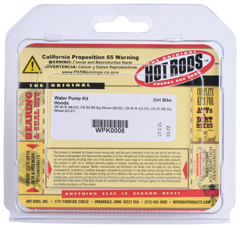 Hot Rods WPK0008 - HDSWPK0008 - Hot Rods 86-02 CR 80 R/96-02 CR 80 RB Big Wheel Water Pump Kit - Shipped in Europe - Tuningsupply.com