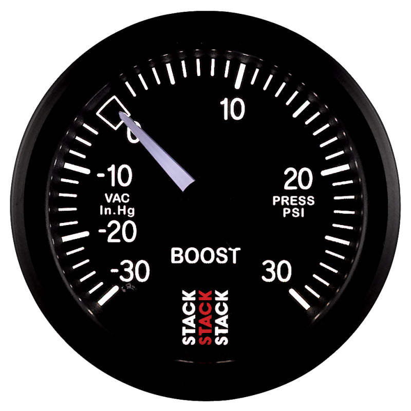 AutoMeter ST3112 - ATMST3112 - Autometer 52mm Stack Instruments -30INHG to +30PSI Mechanical Boost Gauge - Black - Shipped in Europe - Tuningsupply.com