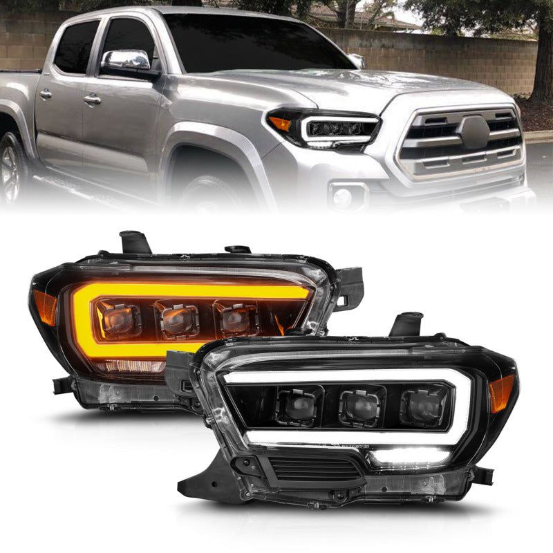 ANZO 111562 - ANZ111562 - ANZO 16-22 Toyota Tacoma SR/SR5 ONLY Full LED Proj Headlights w/Light Bar Seq. Blk w/Initiation Lgt - Shipped in Europe - Tuningsupply.com
