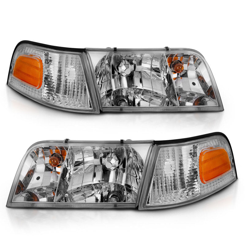 ANZO 121556 - ANZ121556 - ANZO 1998-2005 Ford Crown Victoria Crystal Headlight Chrome With Bumper Light (OE) - Shipped in Europe - Tuningsupply.com