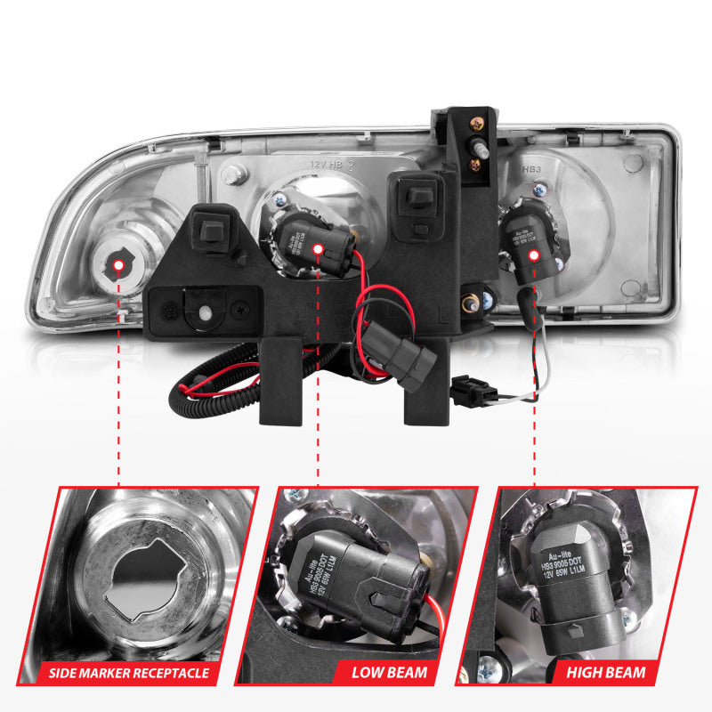 ANZO 111015 - ANZ111015 - ANZO 1998-2005 Chevrolet S-10 Projector Headlights w/ Halo Black - Shipped in Europe - Tuningsupply.com