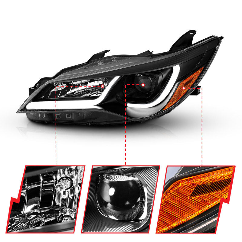 ANZO 121518 - ANZ121518 - ANZO Projector Headlights With Plank Style Design Black w/Amber 15-16 Toyota Camry (4DR) - Shipped in Europe - Tuningsupply.com