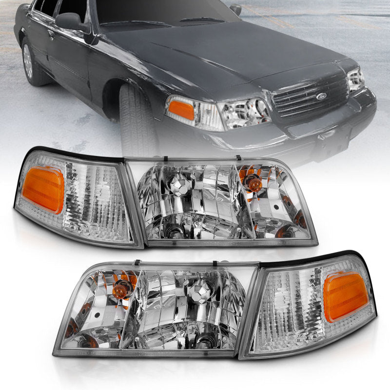 ANZO 121556 - ANZ121556 - ANZO 1998-2005 Ford Crown Victoria Crystal Headlight Chrome With Bumper Light (OE) - Shipped in Europe - Tuningsupply.com