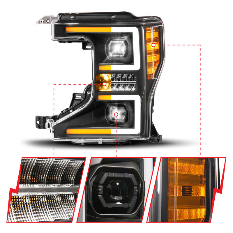 ANZO 111620X-L - ANZ111620X-L - ANZO 20-22 Ford Super Duty (Halogen) Z-Series Full LED Proj Headlights SeqSig - Driver Side ONLY - Shipped in Europe - Tuningsupply.com