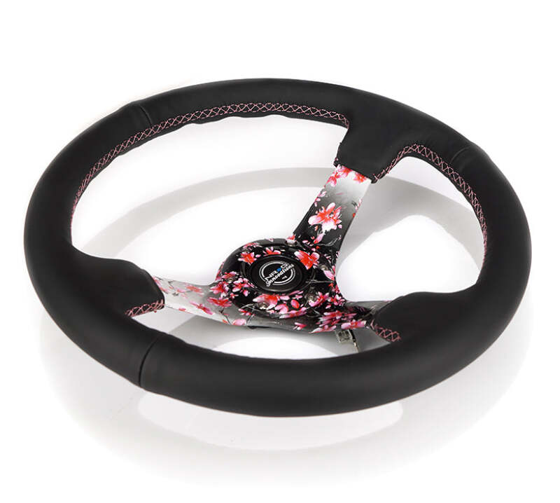 NRG RST-036SAK-R - NRGRST-036SAK-R - NRG Reinforced Steering Wheel (350mm/3in.) Hydro Dipped Sakura Floral w/ Pink Suede Black Stitch - Shipped in Europe - Tuningsupply.com