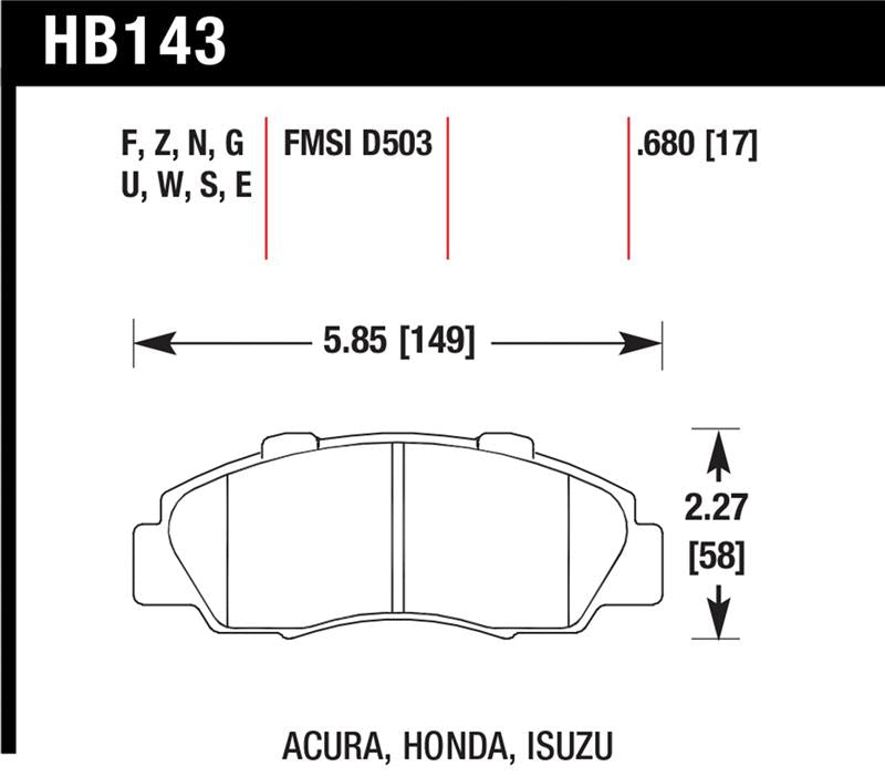 Hawk Performance HB143E.680 - HAWKHB143E.680 - Hawk 97-01 Honda Prelude Blue 9012 Street Front Brake Pads - Shipped in Europe - Tuningsupply.com