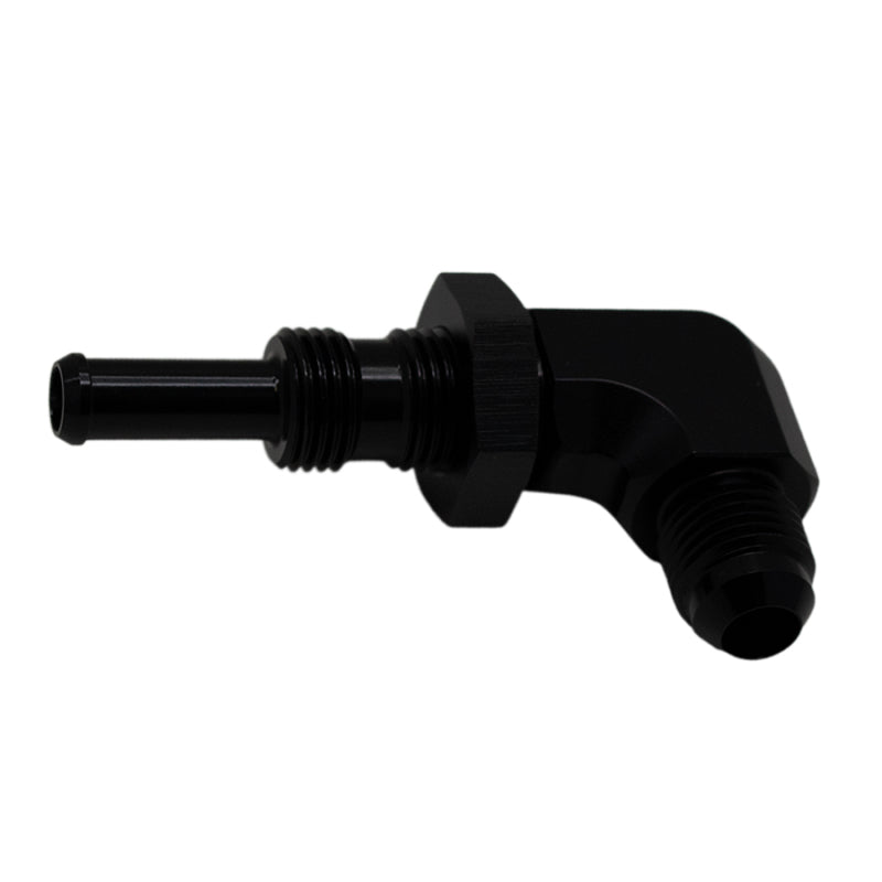 DeatschWerks 6-02-0712-B - DWK6-02-0712-B - DeatschWerks 6AN Male Flare to 5/16in Male Barb Bulkhead Adapter 90-Degree - Anodized Matte Black - Shipped in Europe - Tuningsupply.com