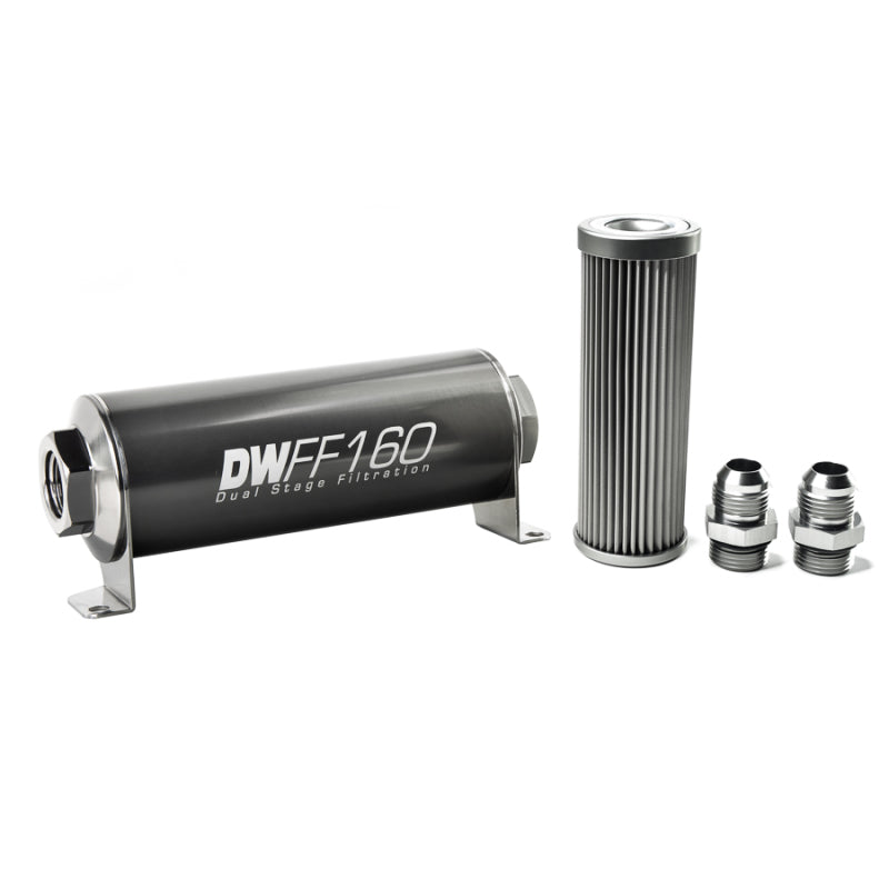 DeatschWerks 8-03-160-010K-10 - DWK8-03-160-010K-10 - DeatschWerks Stainless Steel 10AN 10 Micron Universal Inline Fuel Filter Housing Kit (160mm) - Shipped in Europe - Tuningsupply.com