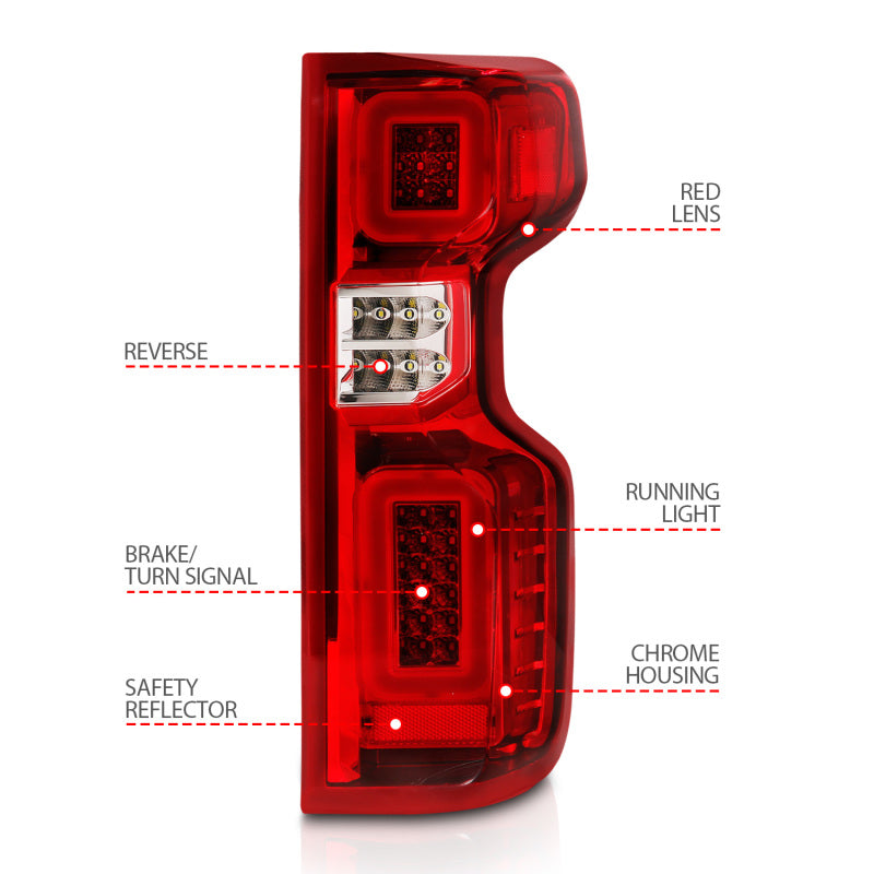 ANZO 311419 - ANZ311419 - ANZO 19-21 Chevy Silverado Work Truck Full LED Taillights Chrome Housing Red Lens G2(w/C light Bars) - Shipped in Europe - Tuningsupply.com