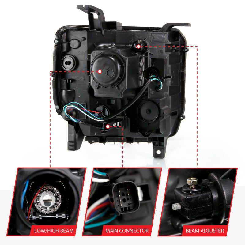ANZO 111485 - ANZ111485 - ANZO 2016-2019 GMC Sierra 1500 Projector Headlight Plank Style Black w/ Sequential Amber Signal - Shipped in Europe - Tuningsupply.com