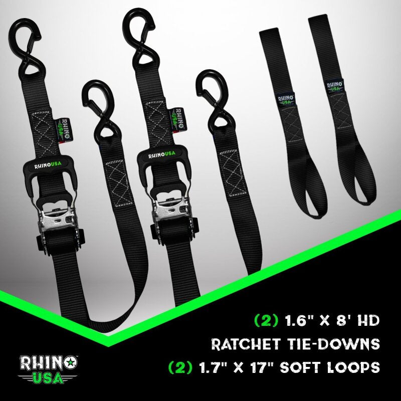 Rhino USA HDKIT-2PK-GRY - RSAHDKIT-2PK-GRY - Rhino USA Heavy Duty Ratchet Tie-Downs 2-Pack (Gray) 1.6In X 8Ft - Shipped in Europe - Tuningsupply.com