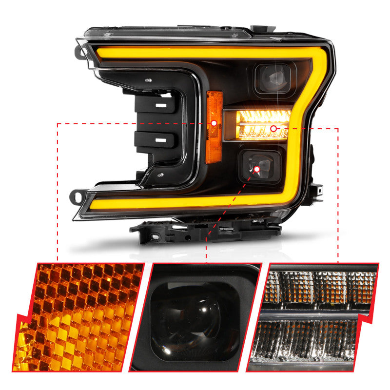 ANZO 111570 - ANZ111570 - ANZO 18-20 Ford F-150 (w/o Fctry LED) Full LED Proj Headlights w/Light Bar Swtchbk Seq. Black w/Init - Shipped in Europe - Tuningsupply.com