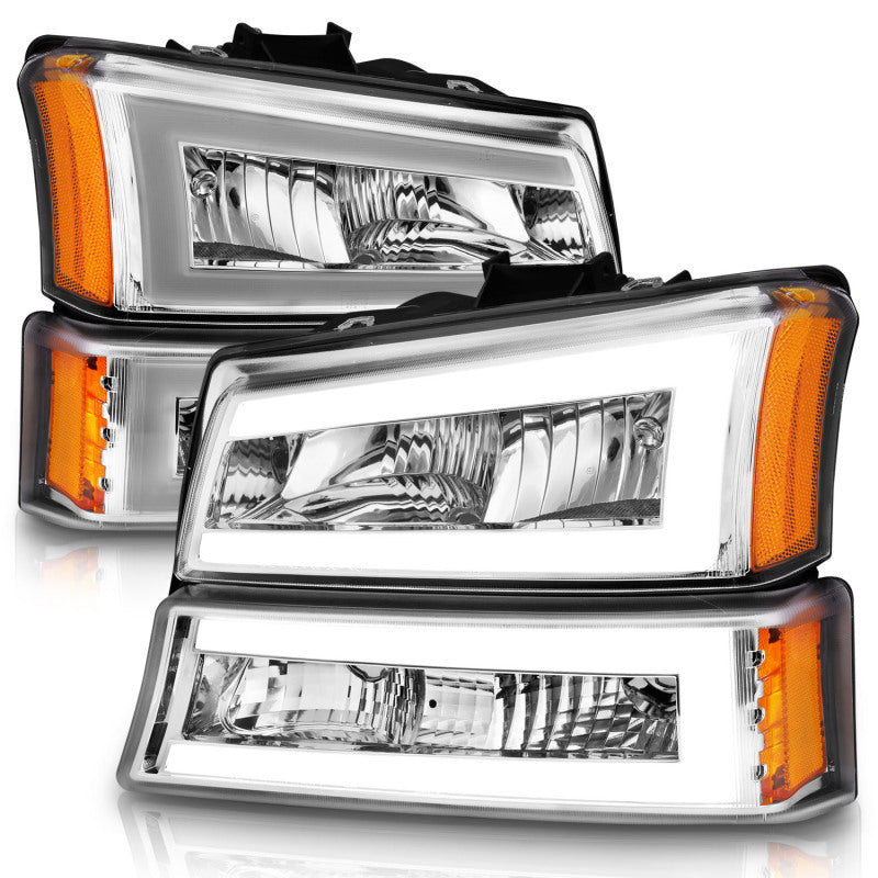 ANZO - ANZ111502 - ANZO 2003-2006 Chevrolet Silverado 1500 Crystal Headlights w/ Light Bar Chrome Housing - Shipped in Europe - Tuningsupply.com