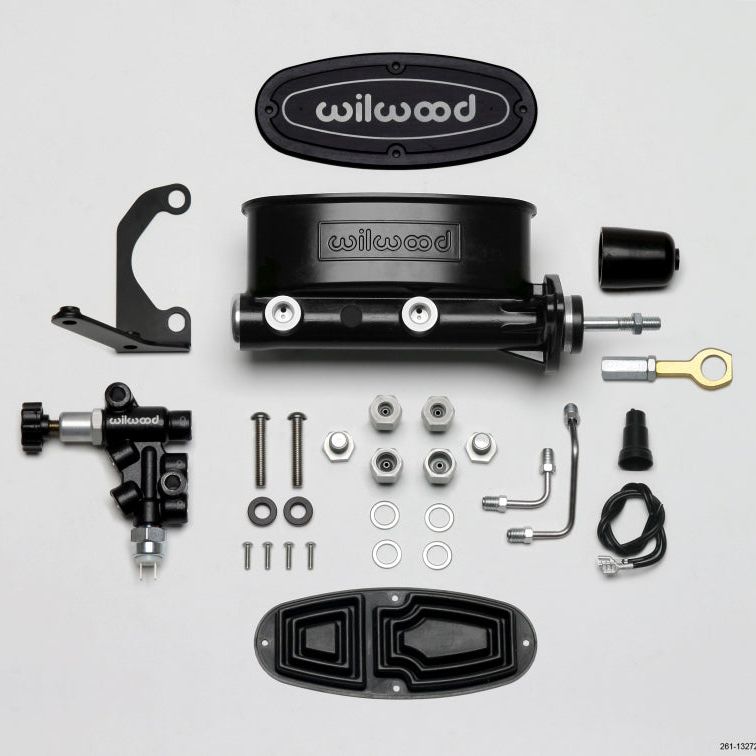 Wilwood 261-13272-BK - WIL261-13272-BK - Wilwood HV Tandem M/C Kit w L/H Bracket & Prop Valve - 7/8in Bore Black-W/Push. - Early Mustang - Shipped in Europe - Tuningsupply.com