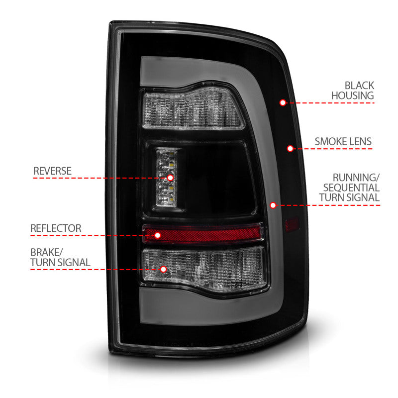 ANZO 311472 - ANZ311472 - ANZO 09-18 Dodge Ram 1500 Sequential LED Taillights Smoke Black w/Switchback Amber Signal - Shipped in Europe - Tuningsupply.com