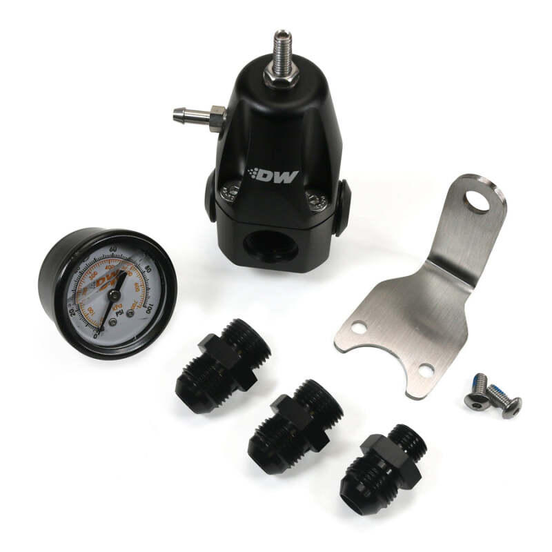 DeatschWerks 6-1000-FRB-88 - DWK6-1000-FRB-88 - DeatschWerks DWR1000 AFPR + Pressure Gauge + 8AN Fittings - Anodized Black - Shipped in Europe - Tuningsupply.com