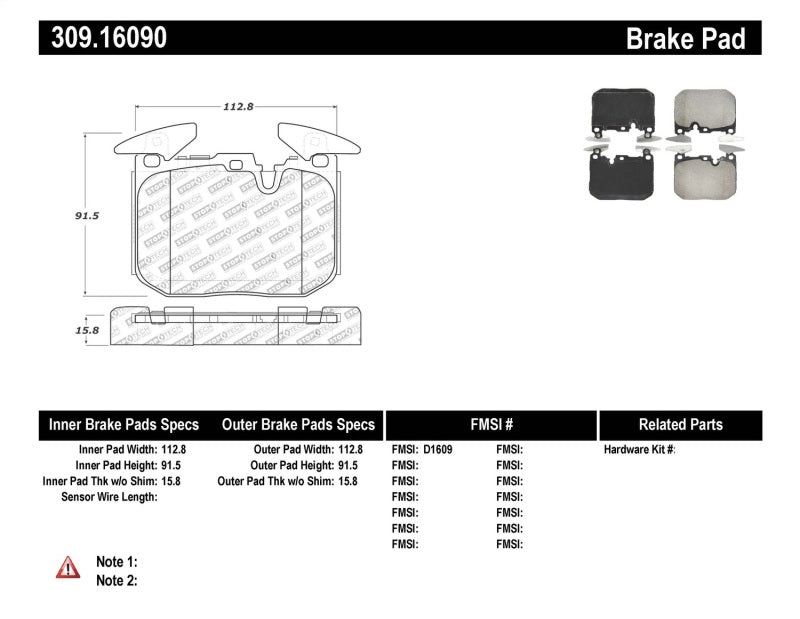 Stoptech 309.16090 - STO309.16090 - StopTech Performance Brake Pads - Shipped in Europe - Tuningsupply.com