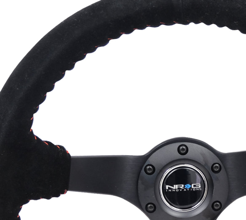 NRG RST-036MB-S-RD - NRGRST-036MB-S-RD - NRG Reinforced Steering Wheel (350mm / 3in. Deep) Blk Suede/Red BBall Stitch w/5mm Matte Blk Spokes - Shipped in Europe - Tuningsupply.com