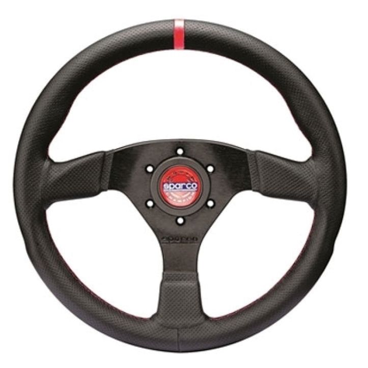 SPARCO 015R383PLUNRS - SPA015R383PLUNRS - Sparco Steering Wheel R383 Champion Black Leather / Red Stitching - Shipped in Europe - Tuningsupply.com