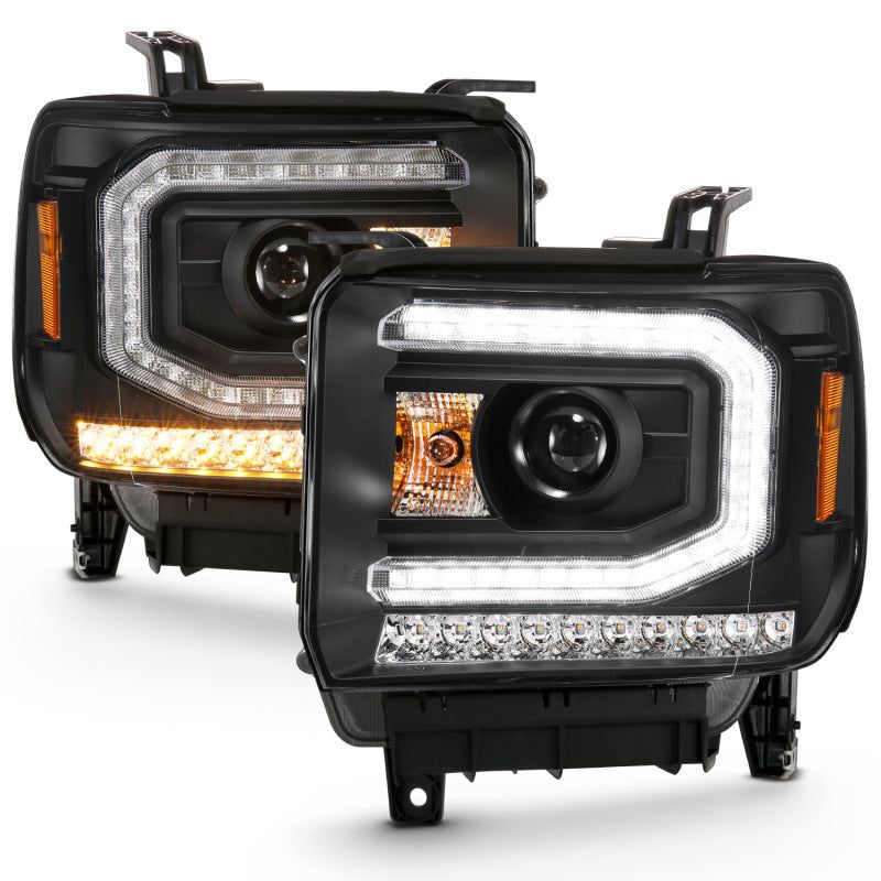 ANZO 111485 - ANZ111485 - ANZO 2016-2019 GMC Sierra 1500 Projector Headlight Plank Style Black w/ Sequential Amber Signal - Shipped in Europe - Tuningsupply.com