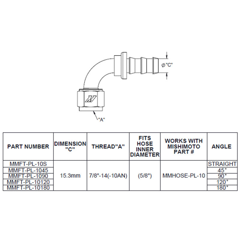 Mishimoto MMFT-PL-1090 - MISMMFT-PL-1090 - Mishimoto 90 Degree Push Lock Fitting - 10AN - Shipped in Europe - Tuningsupply.com