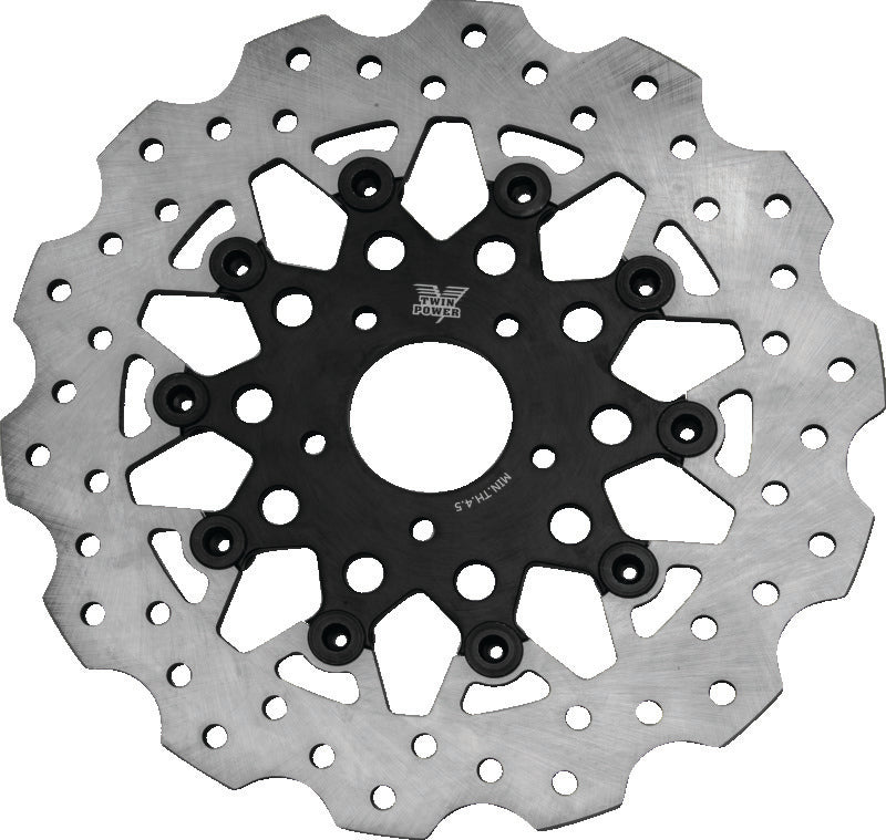TwinPower 666847 - TWP666847 - Twin Power 08-13 FLH FLT 08-16 FLHR 06-17 Dyna Front 11.8 Scalloped Floating Rotor Black Mesh - Shipped in Europe - Tuningsupply.com