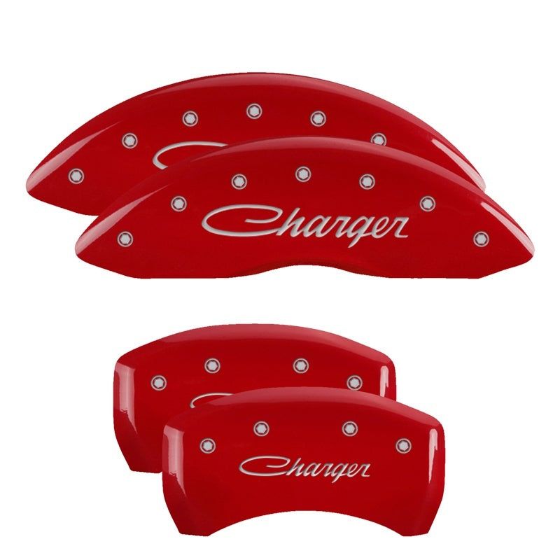 MGP 12162SCHSRD - MGP12162SCHSRD - MGP 4 Caliper Covers Engraved Front & Rear Cursive/Charger Red finish silver ch - Shipped in Europe - Tuningsupply.com
