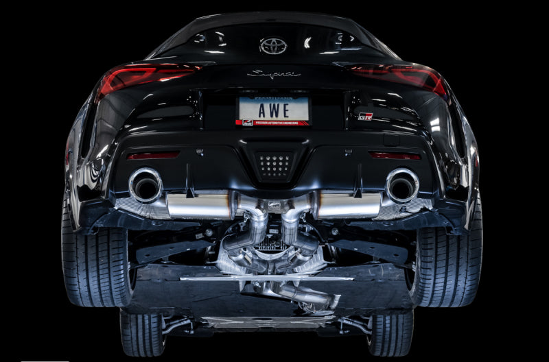 AWE Tuning 3015-32118 - AWE3015-32118 - AWE 2020 Toyota Supra A90 Resonated Touring Edition Exhaust - 5in Chrome Silver Tips - Shipped in Europe - Tuningsupply.com