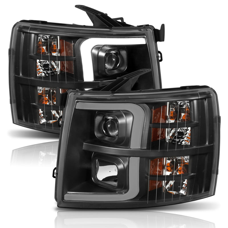 ANZO 111410 - ANZ111410 - ANZO 07-13 Chevrolet Silverado 1500 Plank Style Projector Headlights Black w/ Amber - Shipped in Europe - Tuningsupply.com