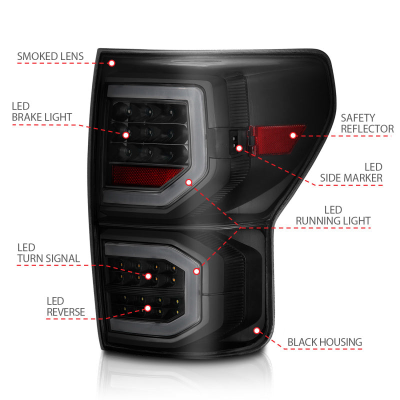 ANZO 311337 - ANZ311337 - ANZO 2007-2013 Toyota Tundra LED Taillights Plank Style Black w/Smoke Lens - Shipped in Europe - Tuningsupply.com