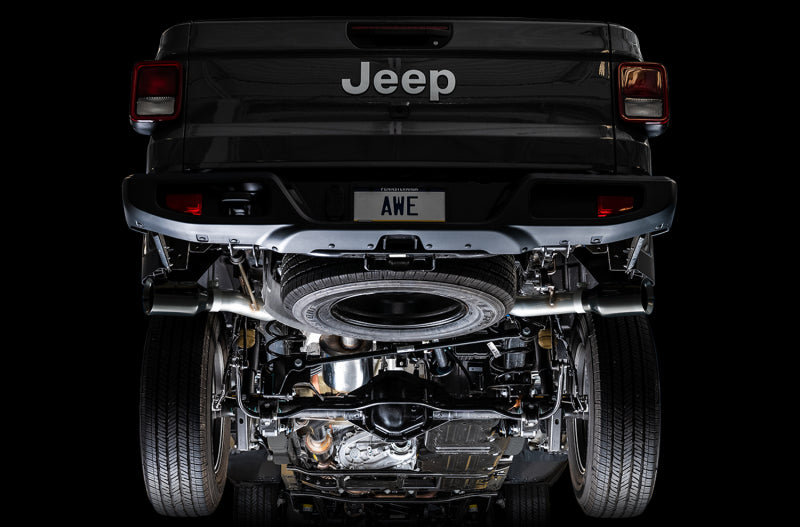 AWE Tuning 3015-33101 - AWE3015-33101 - AWE Tuning 20-21 Jeep Gladiator JT 3.6L Tread Edition Cat-Back Dual Exhaust - Diamond Black Tip - Shipped in Europe - Tuningsupply.com