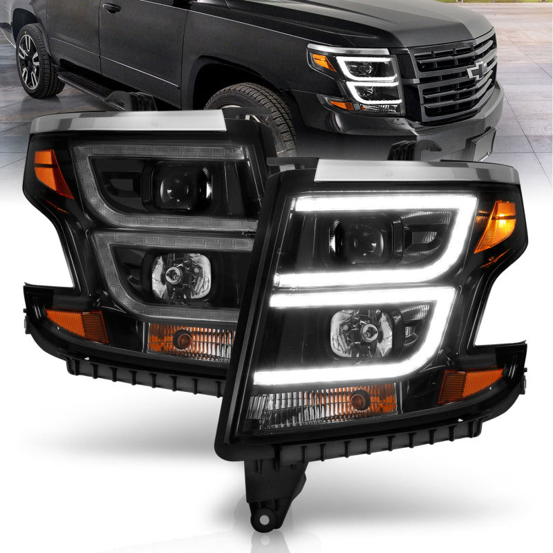 ANZO - ANZ111492 - ANZO 2015-2020 Chevy Tahoe Projector Headlights Plank Style Black w/DRL - Shipped in Europe - Tuningsupply.com