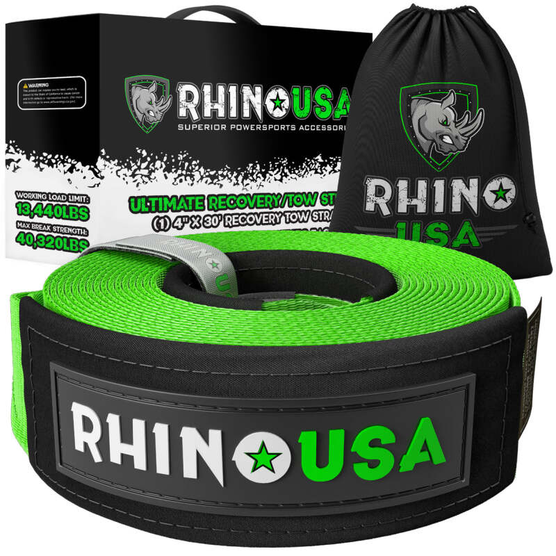 Rhino USA RG-TS4X30-GRN - RSARG-TS4X30-GRN - Rhino USA Recovery Tow Strap 4Inx30Ft (Green) - Shipped in Europe - Tuningsupply.com