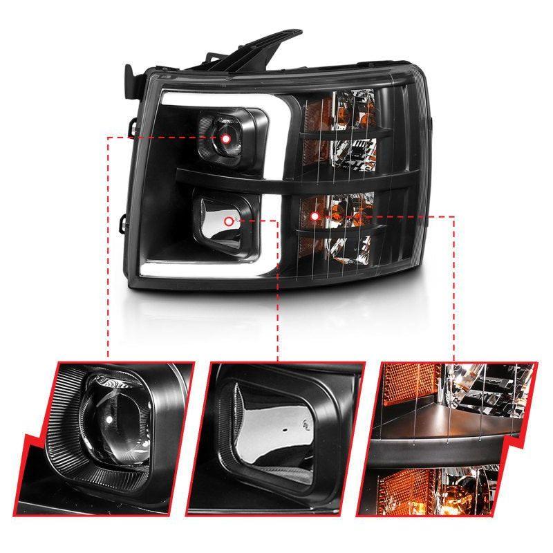 ANZO 111480 - ANZ111480 - ANZO 07-13 Chevrolet Silverado 3500 Projector Headlights - Black Amber - Shipped in Europe - Tuningsupply.com