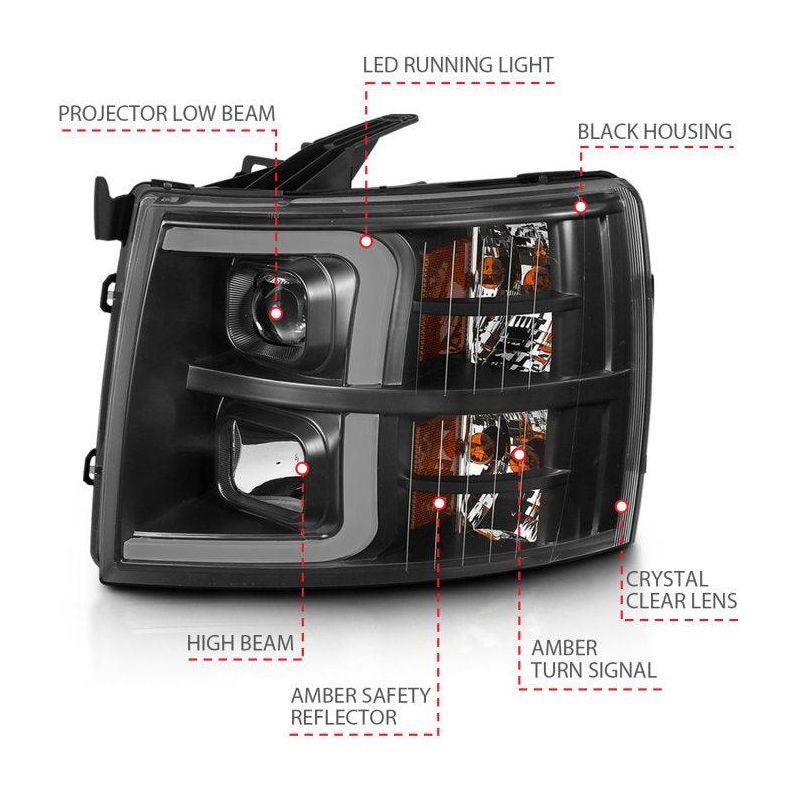 ANZO 111480 - ANZ111480 - ANZO 07-13 Chevrolet Silverado 3500 Projector Headlights - Black Amber - Shipped in Europe - Tuningsupply.com