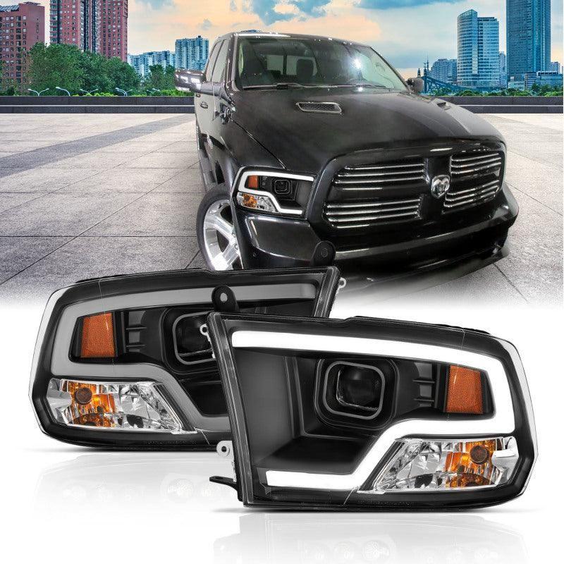 ANZO 111404 - ANZ111404 - ANZO 09-18 Dodge Ram 1500 Plank Style Projector Headlights Black w/ Halo - Shipped in Europe - Tuningsupply.com