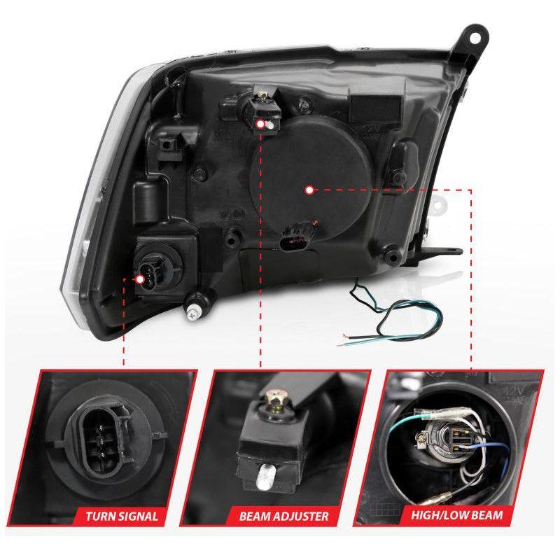 ANZO 111404 - ANZ111404 - ANZO 09-18 Dodge Ram 1500 Plank Style Projector Headlights Black w/ Halo - Shipped in Europe - Tuningsupply.com