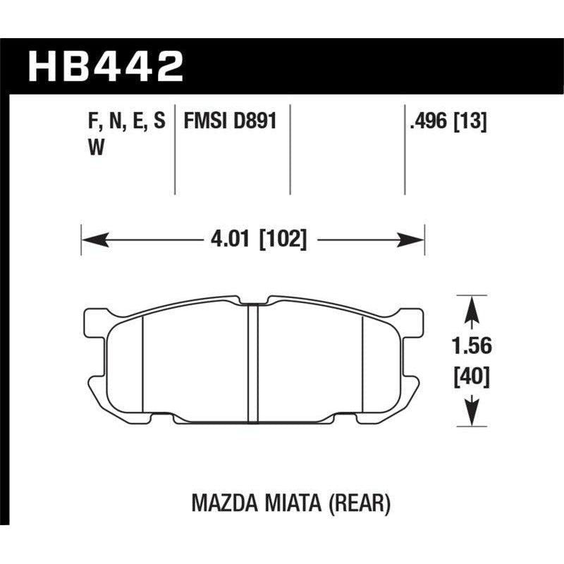 Hawk Performance KHB442F.496 - HAWKHB442F.496 - Hawk 01-02 Miata w/ Sport Suspension HPS Street Rear Brake Pads (D891) - Shipped in Europe - Tuningsupply.com